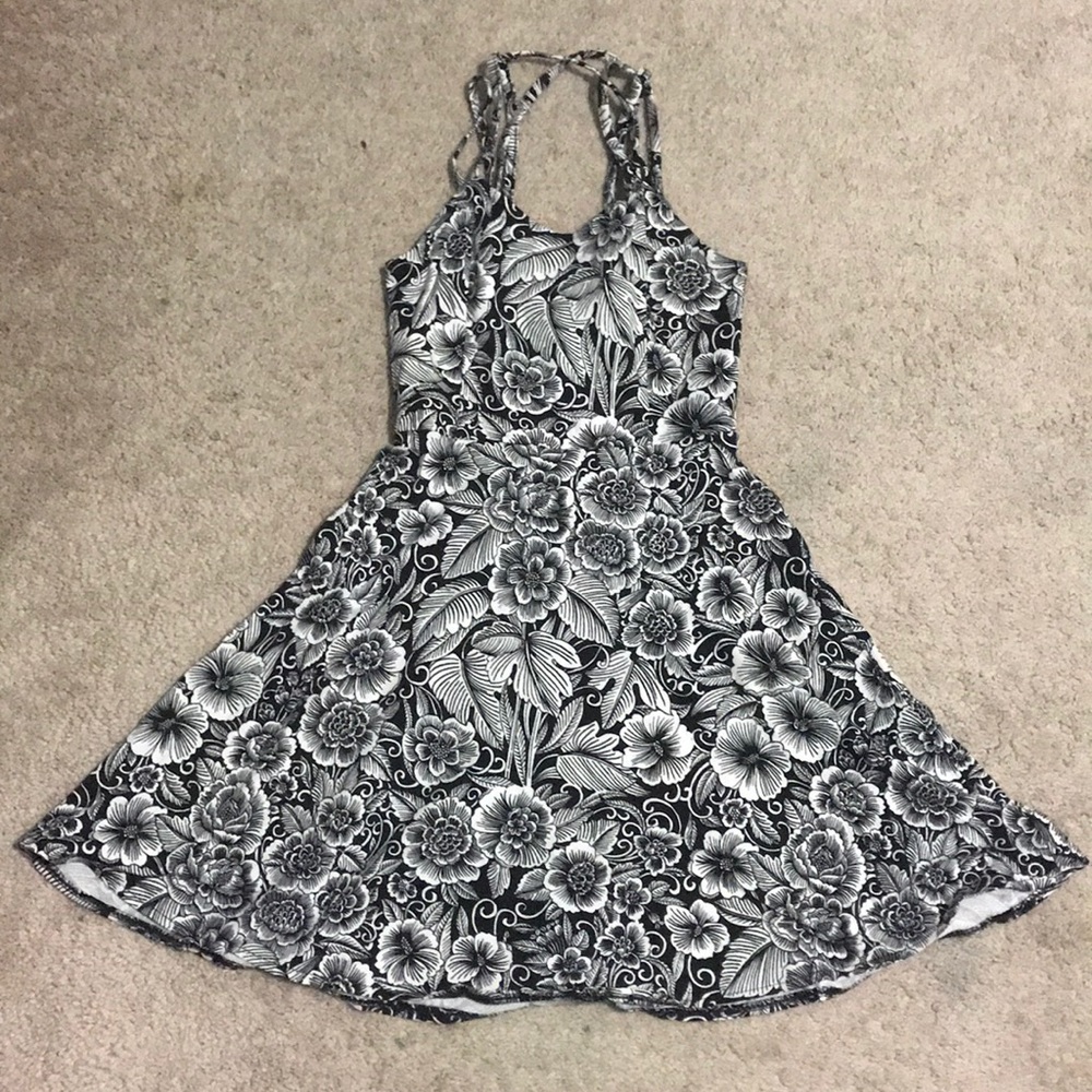black and white floral skater dress.
